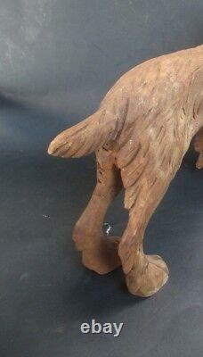 NICE vintage DOG old hand carved wood C1900's FOLK ART 12-1/2 Long 8-1/2 High