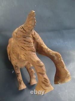 NICE vintage DOG old hand carved wood C1900's FOLK ART 12-1/2 Long 8-1/2 High