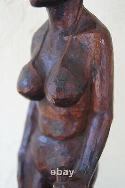 Nassau Bahamas Playboy Club Signed Carved Wood Carving Folk Art Statue VTG 70s