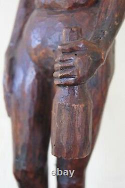 Nassau Bahamas Playboy Club Signed Carved Wood Carving Folk Art Statue VTG 70s