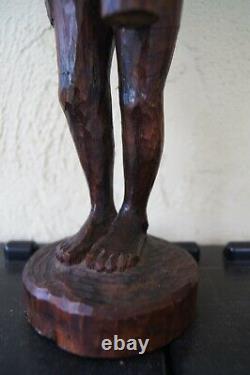 Nassau Bahamas Playboy Club Signed Carved Wood Carving Folk Art Statue VTG 70s