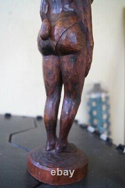 Nassau Bahamas Playboy Club Signed Carved Wood Carving Folk Art Statue VTG 70s