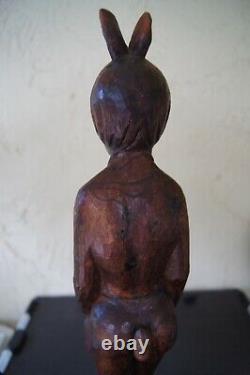 Nassau Bahamas Playboy Club Signed Carved Wood Carving Folk Art Statue VTG 70s