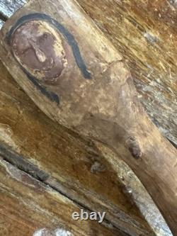 Native American Folk Art Walking Stick Cane Carved Wood Indian Chief American