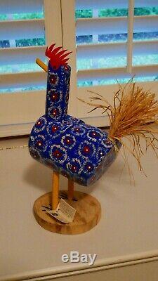 Native American (Navaho) Folk Art Wood Chicken, Ben Curley, blue, 13 initialed