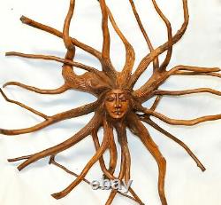 Nature Spirit Sun Goddess Tree Root Carving Carved wood Sculpture Bali Wall Art