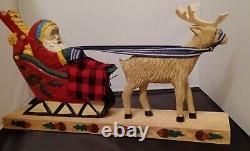 New Folk Art Hand Carved Santa with Sled Figments of Folklore 14 long