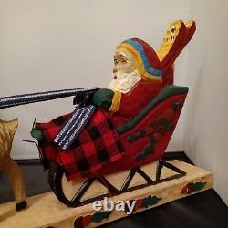 New Folk Art Hand Carved Santa with Sled Figments of Folklore 14 long
