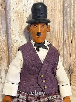 New York Jacob Mathey Folk Outsider Art Carved Charlie Chaplin 12 Doll 1983