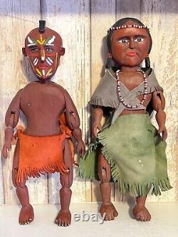 New York Jacob Mathey Folk Outsider Art Carved Rare Indian Couple Dolls 1978