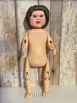 New York Jacob Mathey Folk Outsider Art Carved Smiling Lady 12 Doll 1977