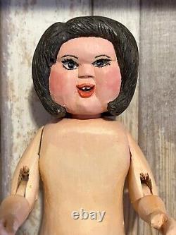 New York Jacob Mathey Folk Outsider Art Carved Smiling Lady 12 Doll 1977