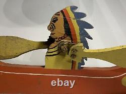 Nice Old American Folk Art Indian In Canoe Whirligig Carving Ca 1930s