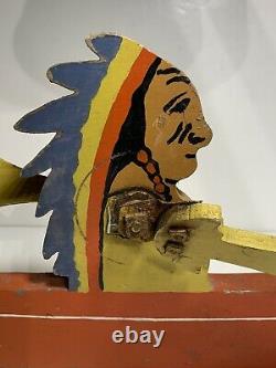 Nice Old American Folk Art Indian In Canoe Whirligig Carving Ca 1930s