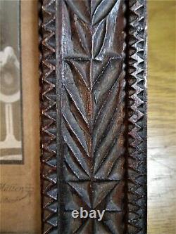 Nice! Unusual folk art TRAMP ART picture frame CARVED FLOWERS Boston Primitive