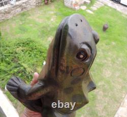 Ntique Folk Art Carved Frog Sculpture Wood Germany Large Hand Made