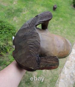 Ntique Folk Art Carved Frog Sculpture Wood Germany Large Hand Made