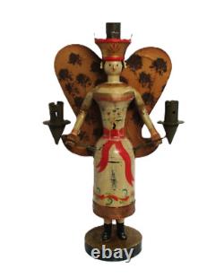 Nuremberg Folk Art Angel Wooden Sculpture 16 Antique Repro German Candelabra