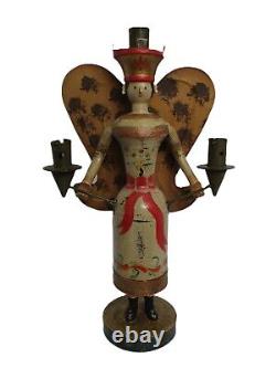 Nuremberg Folk Art Angel Wooden Sculpture 16 Antique Repro German Candelabra