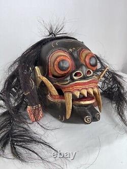 OLD 21 CARVED WOOD ANCESTOR MASK Figure Tribal Folk Art Head with Hair