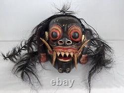 OLD 21 CARVED WOOD ANCESTOR MASK Figure Tribal Folk Art Head with Hair