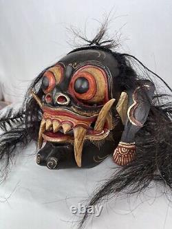 OLD 21 CARVED WOOD ANCESTOR MASK Figure Tribal Folk Art Head with Hair