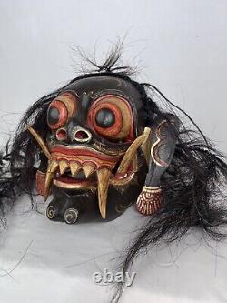 OLD 21 CARVED WOOD ANCESTOR MASK Figure Tribal Folk Art Head with Hair