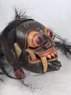OLD 21 CARVED WOOD ANCESTOR MASK Figure Tribal Folk Art Head with Hair