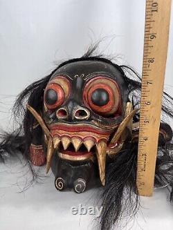 OLD 21 CARVED WOOD ANCESTOR MASK Figure Tribal Folk Art Head with Hair