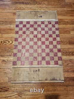 OLD HAND CARVED/PAINTED CHECKERS 1800s BOARD GAME FOLK ART primitive