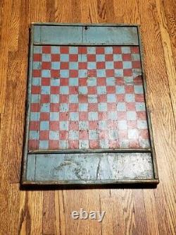 OLD HAND CARVED/PAINTED CHECKERS 1800s BOARD GAME FOLK ART primitive