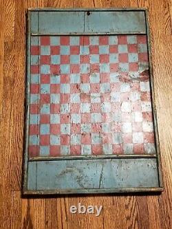 OLD HAND CARVED/PAINTED CHECKERS 1800s BOARD GAME FOLK ART primitive