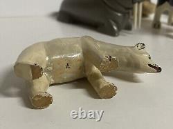 OLD Northwest coast Eskimo Doll Animals Set Hand carve wooden sculpture folk Art