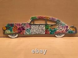 ORIGINAL Howard Finster Signed Folk Art, 1993, Colorful Cadalac Car