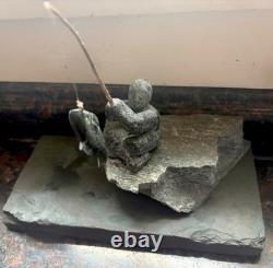 OUTSIDER ART. Stone Sculpture Fisherman Overlooking Ocean READ DESCRIPTION