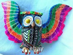 OWL Large Colorful Alebrije Hand Crafted Wood Carving Oaxacan Folk Art Oaxaca