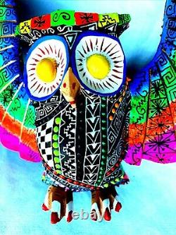 OWL Large Colorful Alebrije Hand Crafted Wood Carving Oaxacan Folk Art Oaxaca