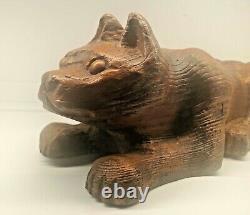 Oak carved wooden cat kitty kitten old Antique folk art Victorian high style era