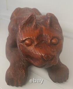 Oak carved wooden cat kitty kitten old Antique folk art Victorian high style era