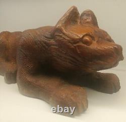 Oak carved wooden cat kitty kitten old Antique folk art Victorian high style era