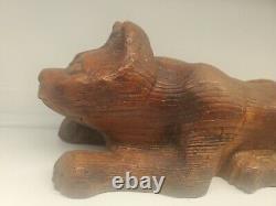 Oak carved wooden cat kitty kitten old Antique folk art Victorian high style era