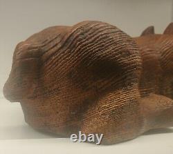 Oak carved wooden cat kitty kitten old Antique folk art Victorian high style era