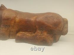 Oak carved wooden cat kitty kitten old Antique folk art Victorian high style era