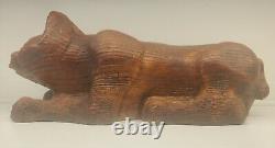 Oak carved wooden cat kitty kitten old Antique folk art Victorian high style era