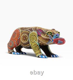 Oaxacan Bear with Fish Alebrije Hand Carved & Painted Wood Sculpture Mexican