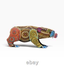 Oaxacan Bear with Fish Alebrije Hand Carved & Painted Wood Sculpture Mexican