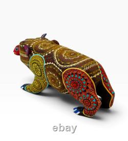 Oaxacan Bear with Fish Alebrije Hand Carved & Painted Wood Sculpture Mexican