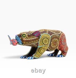 Oaxacan Bear with Fish Alebrije Hand Carved & Painted Wood Sculpture Mexican