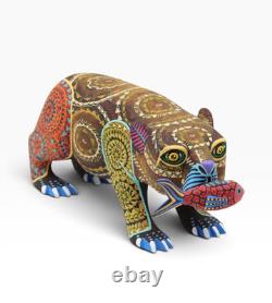 Oaxacan Bear with Fish Alebrije Hand Carved & Painted Wood Sculpture Mexican