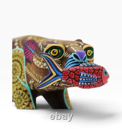 Oaxacan Bear with Fish Alebrije Hand Carved & Painted Wood Sculpture Mexican